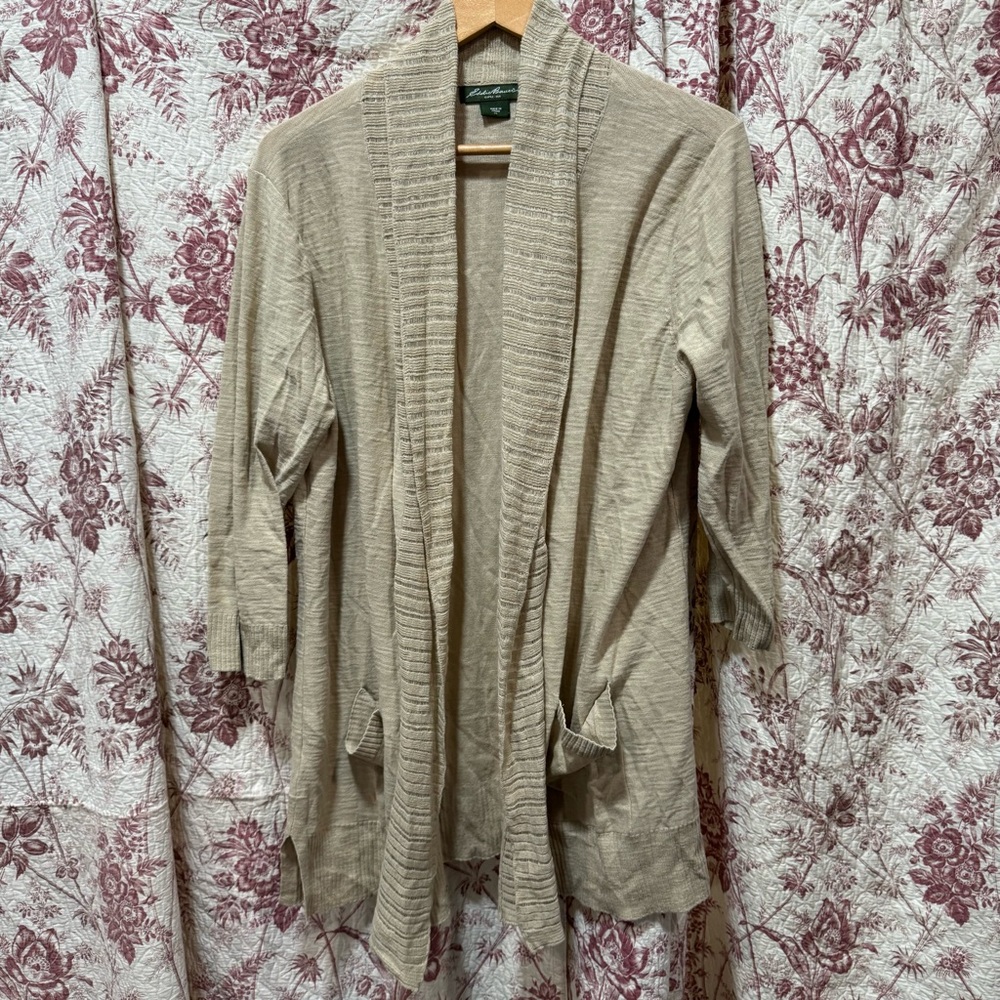 Eddie Bauer Tan Open Front Knit Cardigan Sweater Women’s XL